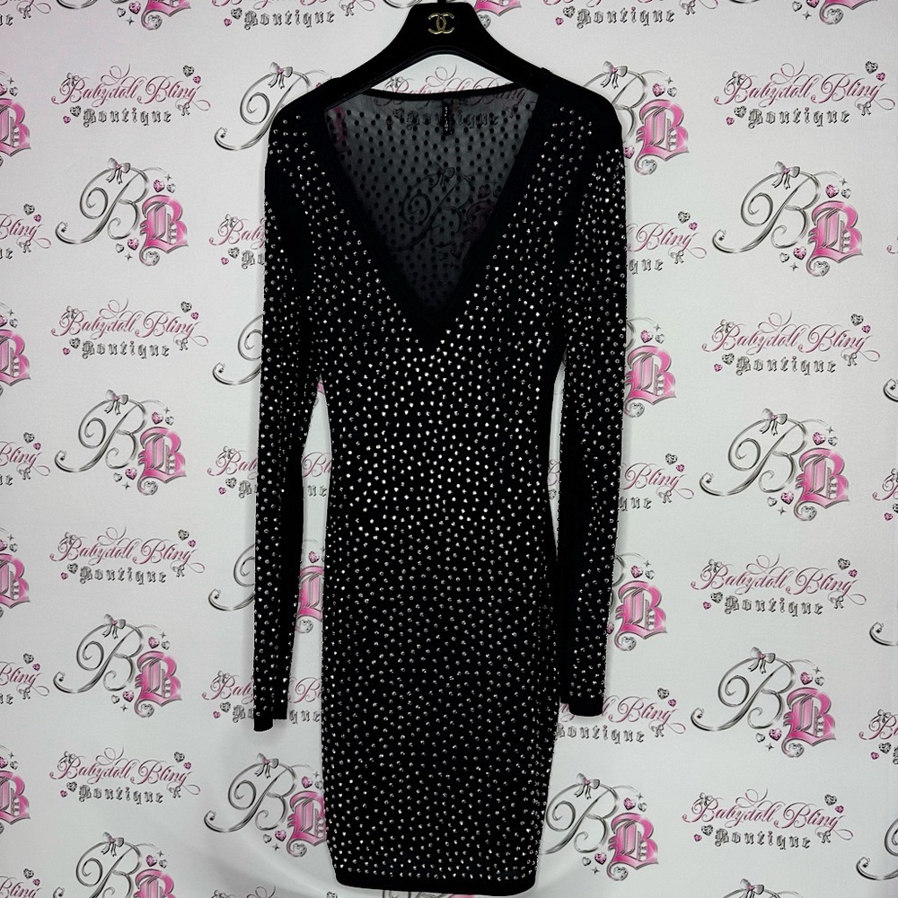 San joy dress rhinestones bling diamonds crystals mesh black silver new years